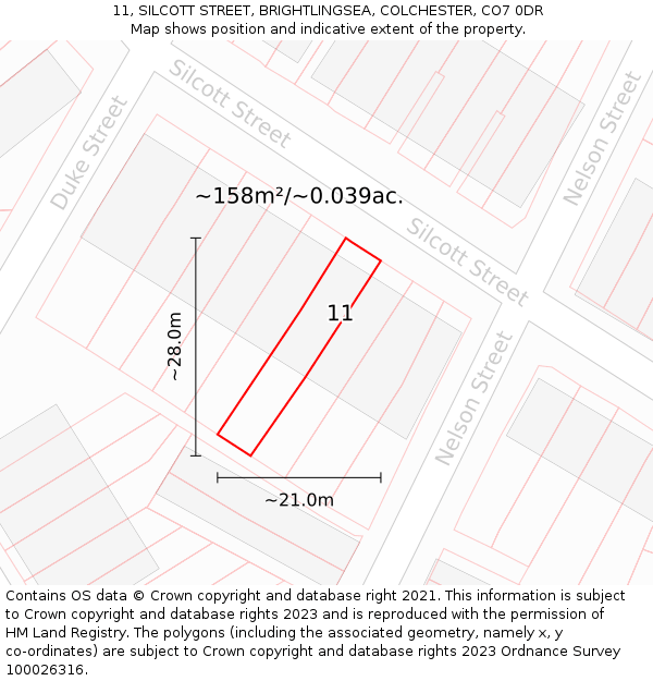 11, SILCOTT STREET, BRIGHTLINGSEA, COLCHESTER, CO7 0DR: Plot and title map