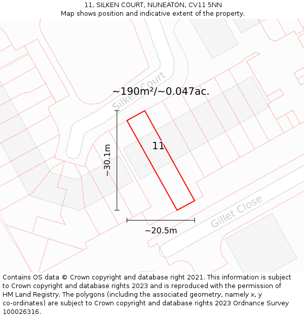 11, SILKEN COURT, NUNEATON, CV11 5NN: Plot and title map