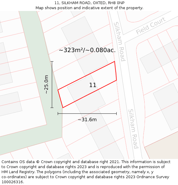 11, SILKHAM ROAD, OXTED, RH8 0NP: Plot and title map
