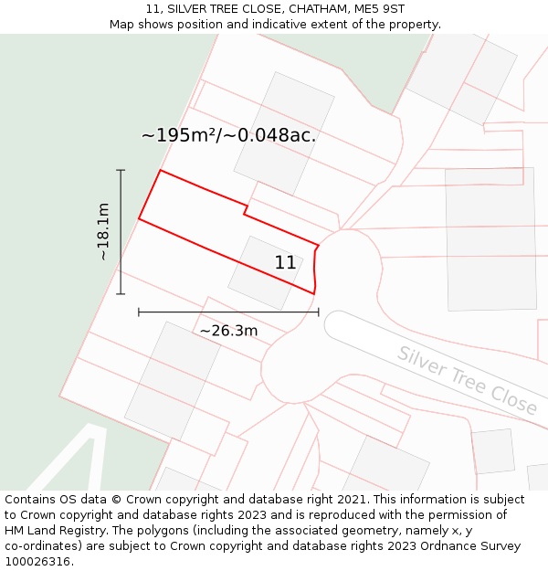 11, SILVER TREE CLOSE, CHATHAM, ME5 9ST: Plot and title map