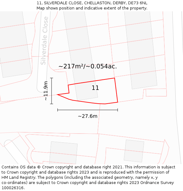 11, SILVERDALE CLOSE, CHELLASTON, DERBY, DE73 6NL: Plot and title map
