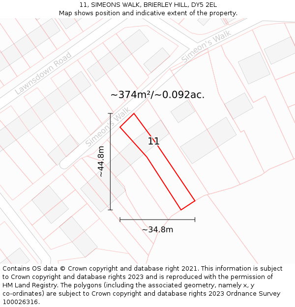 11, SIMEONS WALK, BRIERLEY HILL, DY5 2EL: Plot and title map