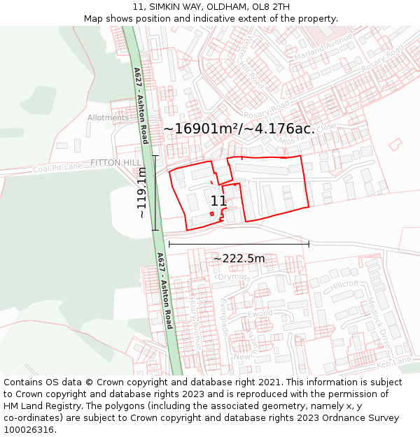 11, SIMKIN WAY, OLDHAM, OL8 2TH: Plot and title map