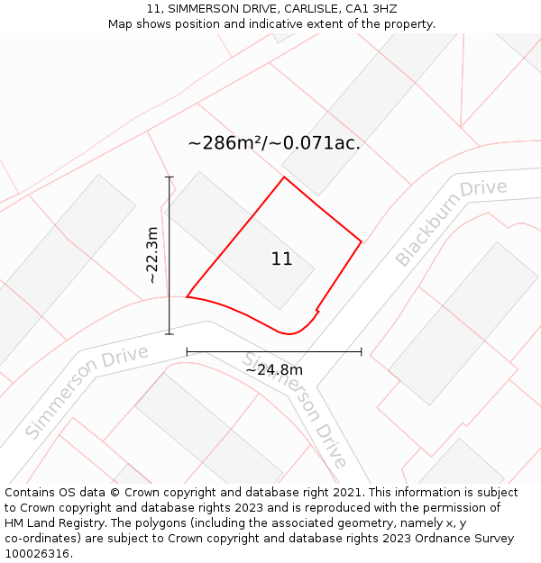 11, SIMMERSON DRIVE, CARLISLE, CA1 3HZ: Plot and title map