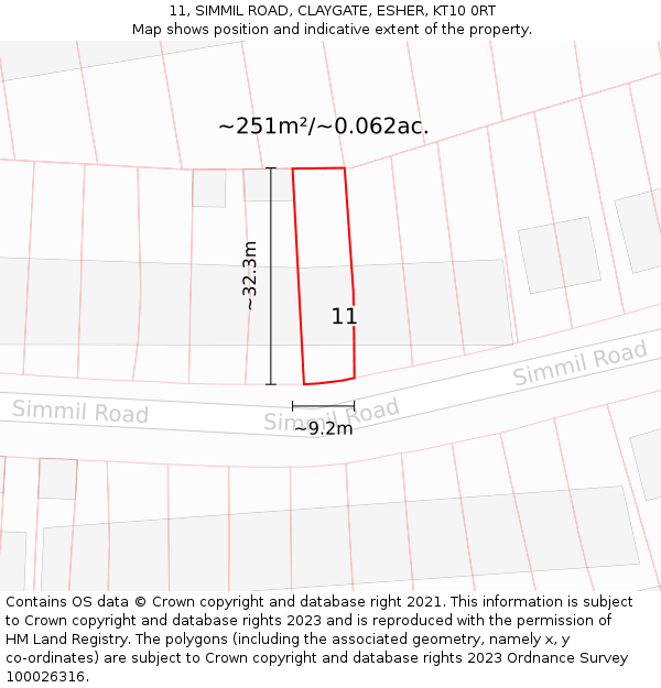 11, SIMMIL ROAD, CLAYGATE, ESHER, KT10 0RT: Plot and title map