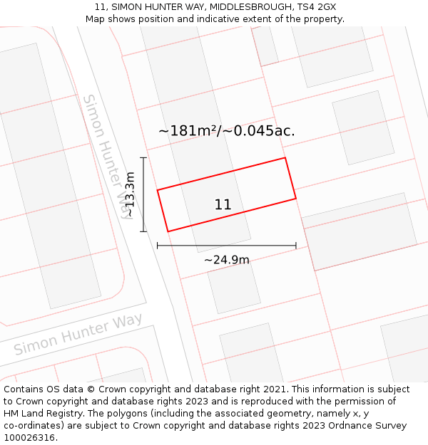 11, SIMON HUNTER WAY, MIDDLESBROUGH, TS4 2GX: Plot and title map
