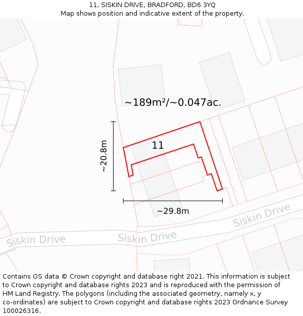 11, SISKIN DRIVE, BRADFORD, BD6 3YQ: Plot and title map