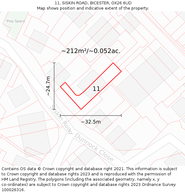 11, SISKIN ROAD, BICESTER, OX26 6UD: Plot and title map