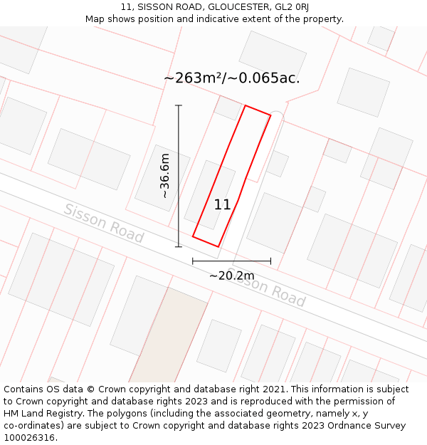 11, SISSON ROAD, GLOUCESTER, GL2 0RJ: Plot and title map