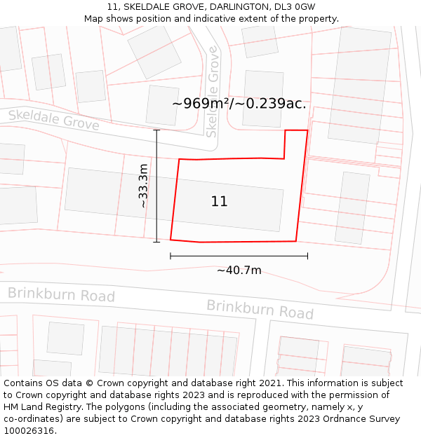 11, SKELDALE GROVE, DARLINGTON, DL3 0GW: Plot and title map