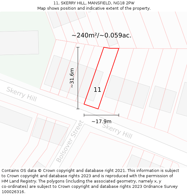 11, SKERRY HILL, MANSFIELD, NG18 2PW: Plot and title map