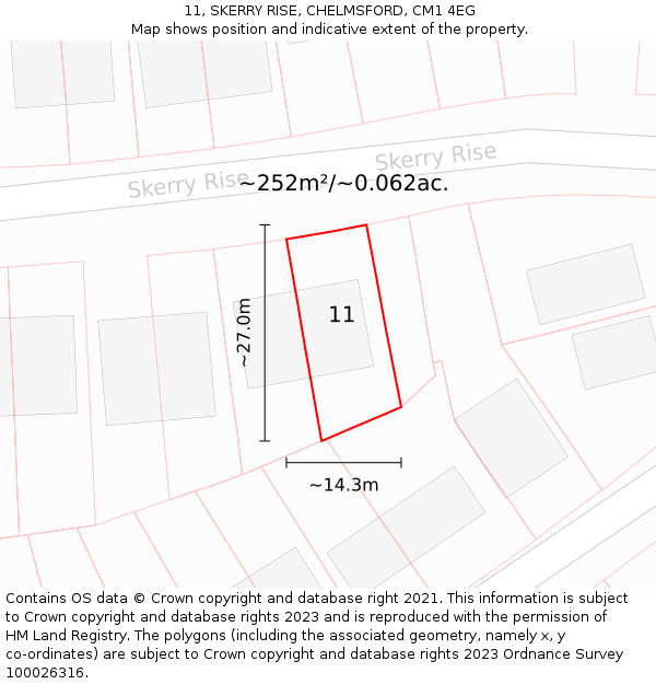11, SKERRY RISE, CHELMSFORD, CM1 4EG: Plot and title map