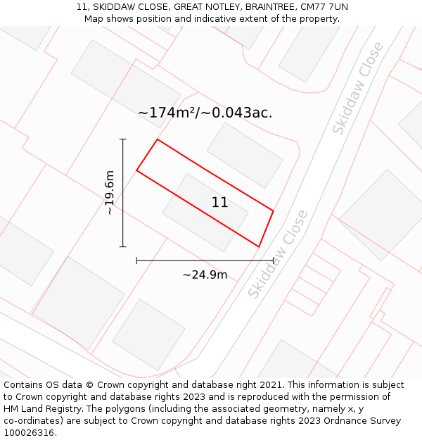 11, SKIDDAW CLOSE, GREAT NOTLEY, BRAINTREE, CM77 7UN: Plot and title map