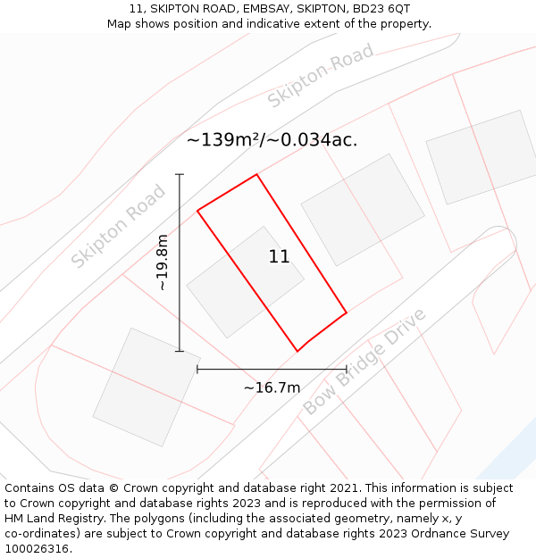 11, SKIPTON ROAD, EMBSAY, SKIPTON, BD23 6QT: Plot and title map