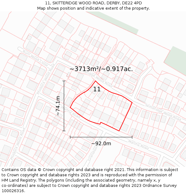 11, SKITTERIDGE WOOD ROAD, DERBY, DE22 4PD: Plot and title map