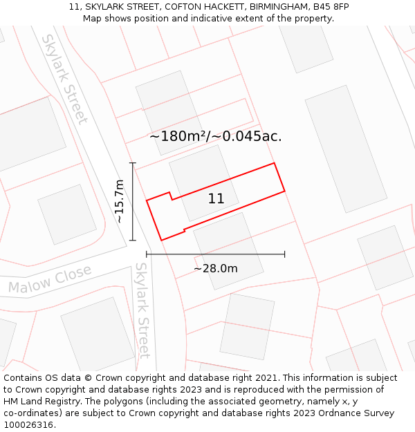 11, SKYLARK STREET, COFTON HACKETT, BIRMINGHAM, B45 8FP: Plot and title map