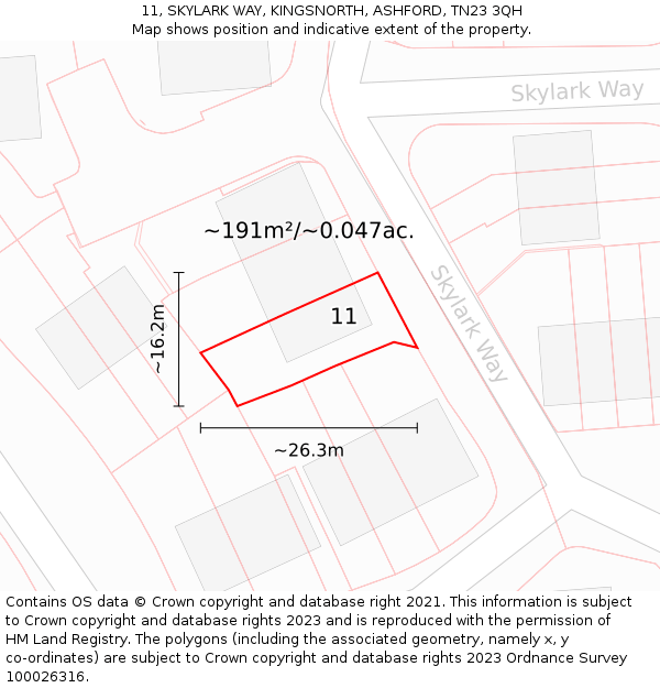 11, SKYLARK WAY, KINGSNORTH, ASHFORD, TN23 3QH: Plot and title map