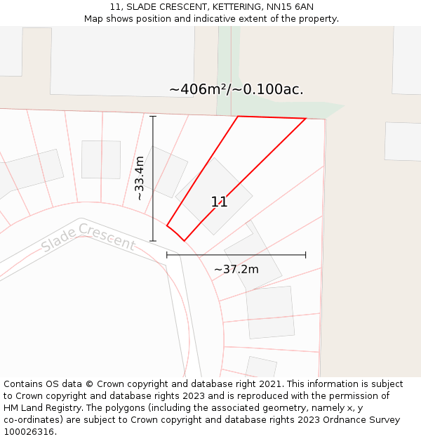 11, SLADE CRESCENT, KETTERING, NN15 6AN: Plot and title map