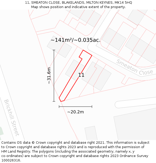 11, SMEATON CLOSE, BLAKELANDS, MILTON KEYNES, MK14 5HQ: Plot and title map