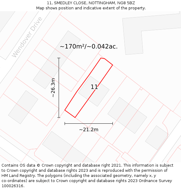 11, SMEDLEY CLOSE, NOTTINGHAM, NG8 5BZ: Plot and title map