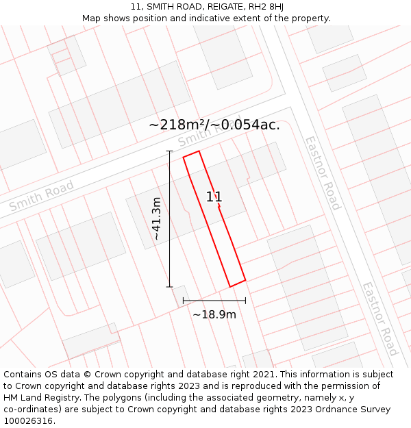 11, SMITH ROAD, REIGATE, RH2 8HJ: Plot and title map