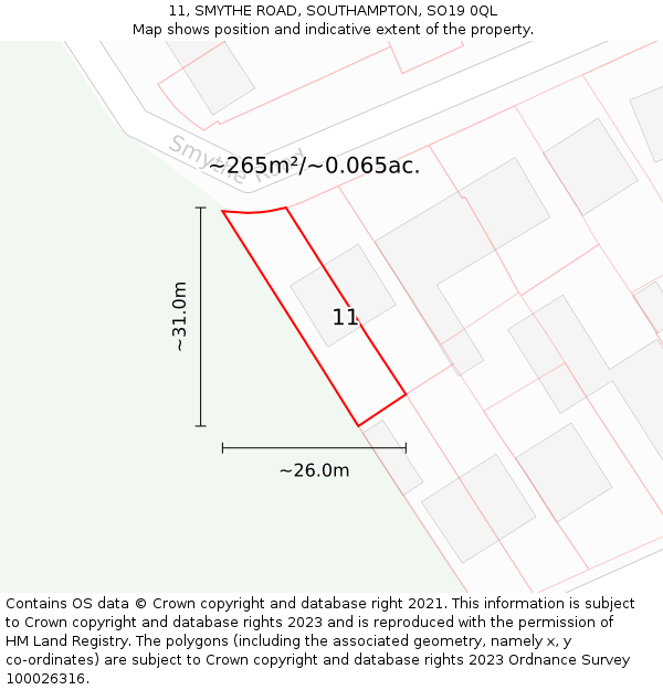 11, SMYTHE ROAD, SOUTHAMPTON, SO19 0QL: Plot and title map