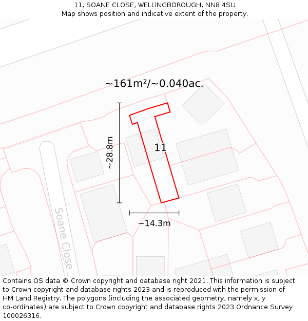 11, SOANE CLOSE, WELLINGBOROUGH, NN8 4SU: Plot and title map