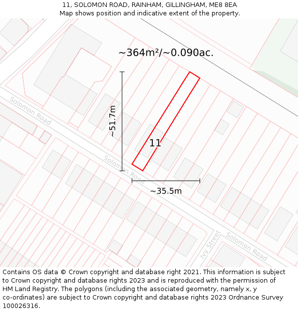 11, SOLOMON ROAD, RAINHAM, GILLINGHAM, ME8 8EA: Plot and title map