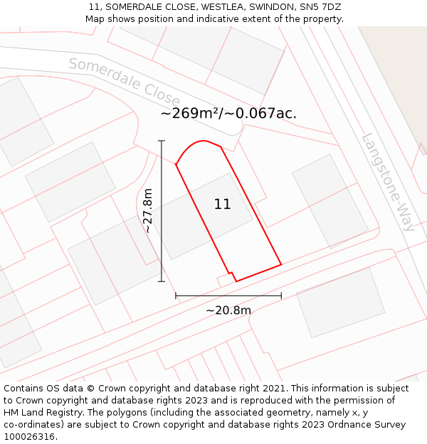 11, SOMERDALE CLOSE, WESTLEA, SWINDON, SN5 7DZ: Plot and title map