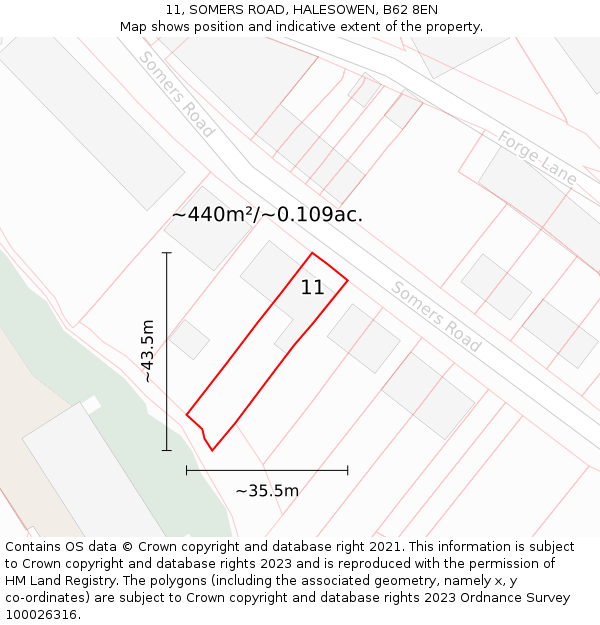 11, SOMERS ROAD, HALESOWEN, B62 8EN: Plot and title map