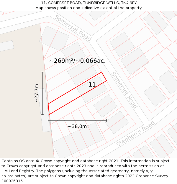 11, SOMERSET ROAD, TUNBRIDGE WELLS, TN4 9PY: Plot and title map