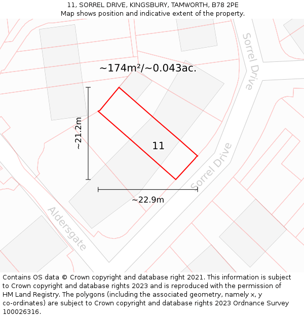 11, SORREL DRIVE, KINGSBURY, TAMWORTH, B78 2PE: Plot and title map