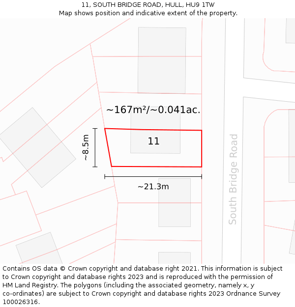 11, SOUTH BRIDGE ROAD, HULL, HU9 1TW: Plot and title map