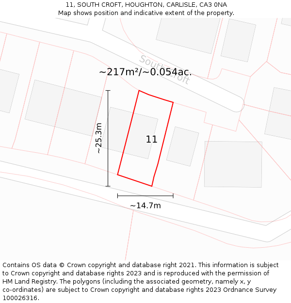 11, SOUTH CROFT, HOUGHTON, CARLISLE, CA3 0NA: Plot and title map