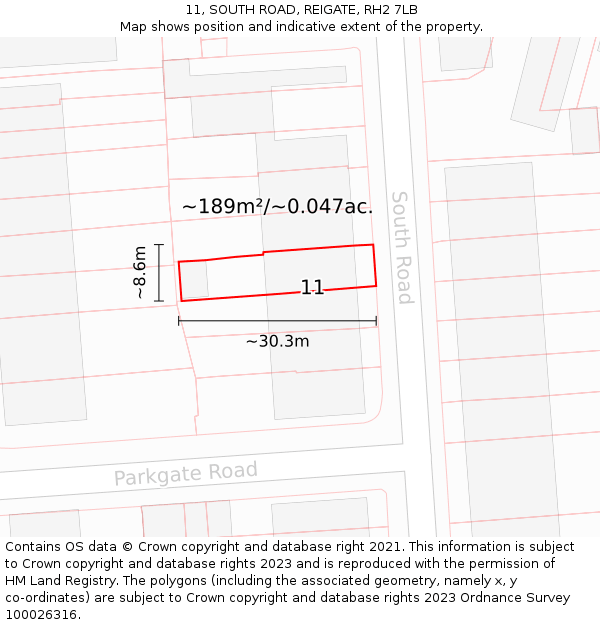 11, SOUTH ROAD, REIGATE, RH2 7LB: Plot and title map