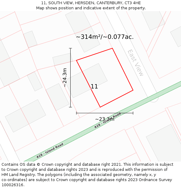 11, SOUTH VIEW, HERSDEN, CANTERBURY, CT3 4HE: Plot and title map