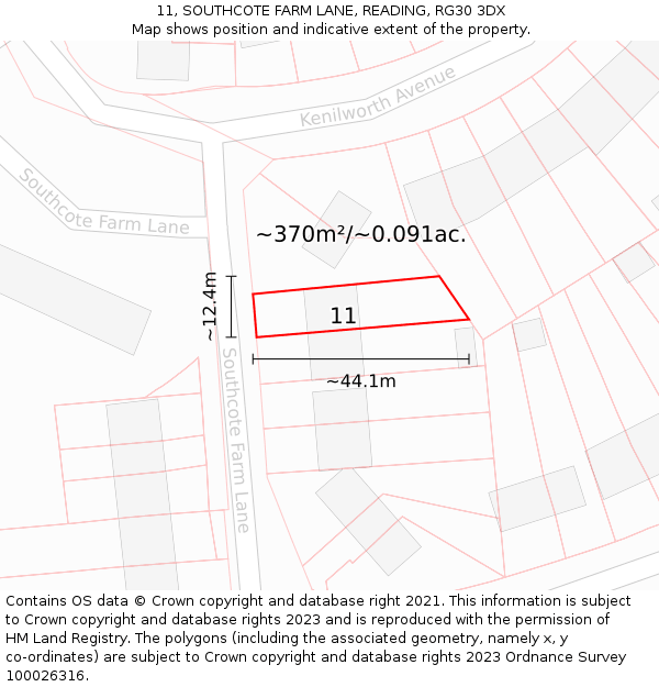 11, SOUTHCOTE FARM LANE, READING, RG30 3DX: Plot and title map
