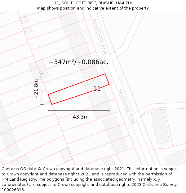 11, SOUTHCOTE RISE, RUISLIP, HA4 7LN: Plot and title map