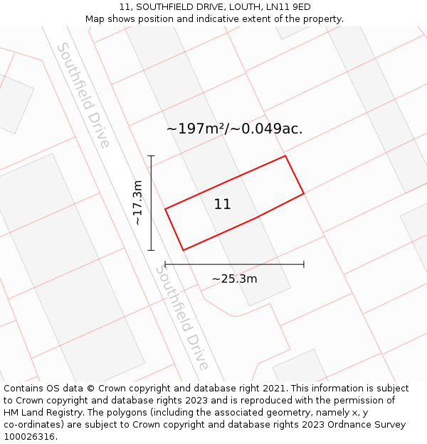 11, SOUTHFIELD DRIVE, LOUTH, LN11 9ED: Plot and title map