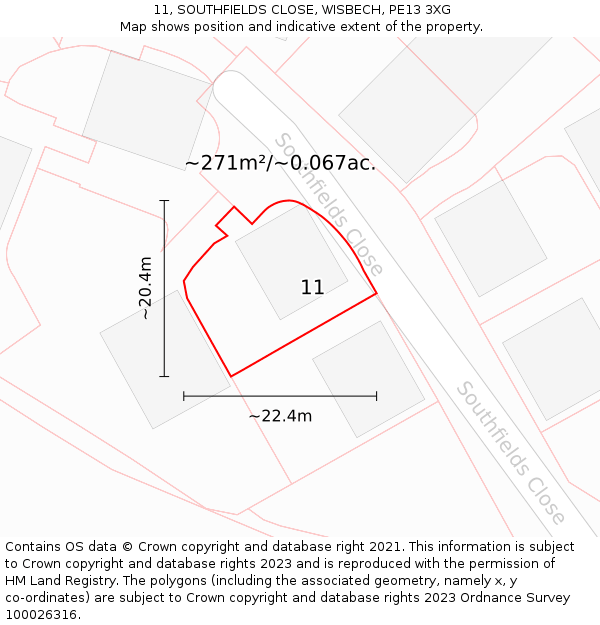 11, SOUTHFIELDS CLOSE, WISBECH, PE13 3XG: Plot and title map