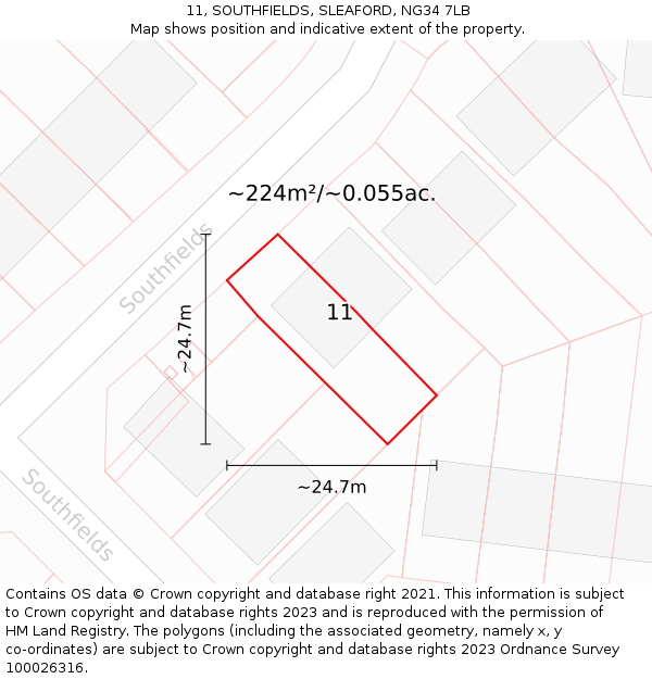 11, SOUTHFIELDS, SLEAFORD, NG34 7LB: Plot and title map