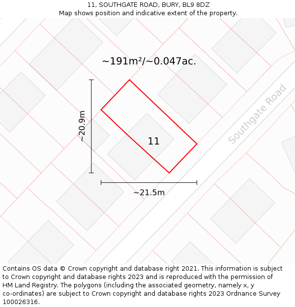 11, SOUTHGATE ROAD, BURY, BL9 8DZ: Plot and title map