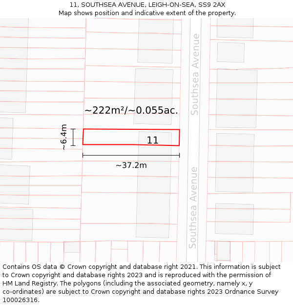 11, SOUTHSEA AVENUE, LEIGH-ON-SEA, SS9 2AX: Plot and title map