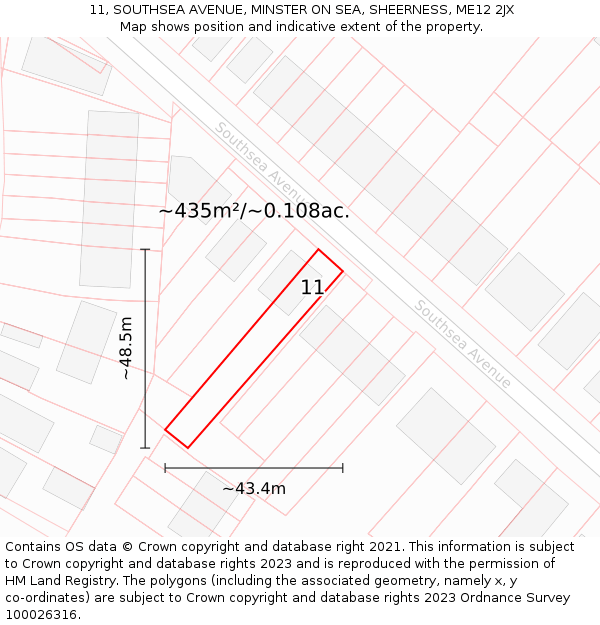 11, SOUTHSEA AVENUE, MINSTER ON SEA, SHEERNESS, ME12 2JX: Plot and title map