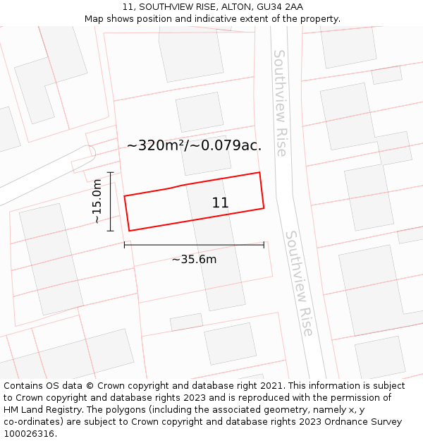 11, SOUTHVIEW RISE, ALTON, GU34 2AA: Plot and title map