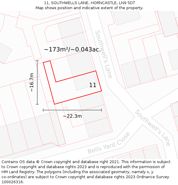 11, SOUTHWELLS LANE, HORNCASTLE, LN9 5DT: Plot and title map