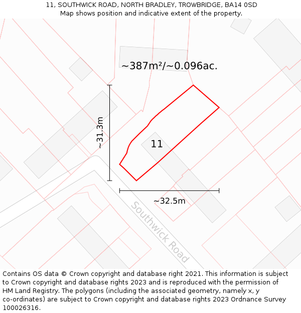 11, SOUTHWICK ROAD, NORTH BRADLEY, TROWBRIDGE, BA14 0SD: Plot and title map