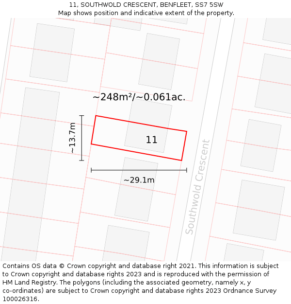 11, SOUTHWOLD CRESCENT, BENFLEET, SS7 5SW: Plot and title map