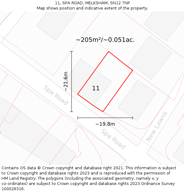 11, SPA ROAD, MELKSHAM, SN12 7NP: Plot and title map