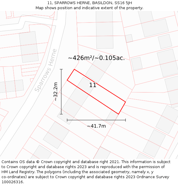 11, SPARROWS HERNE, BASILDON, SS16 5JH: Plot and title map